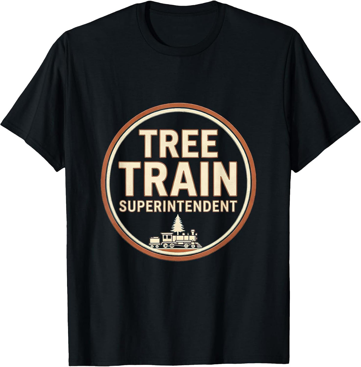 Men's Tree Train Superintendent Vintage Train Hobbyist Christmas T-Shirt - Black