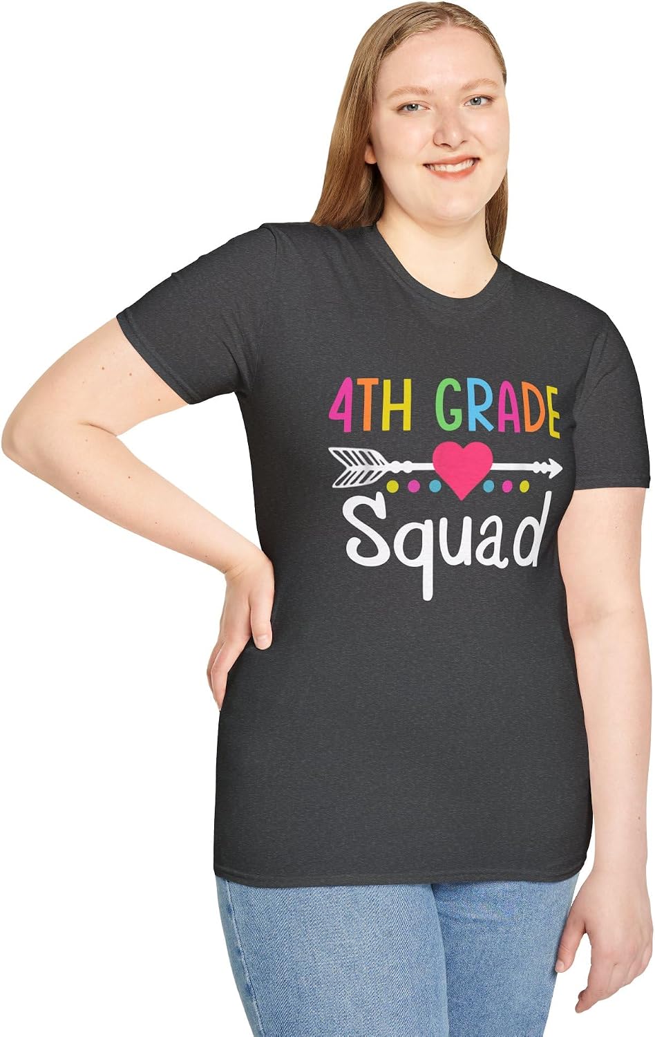 4th Grade Squad T-Shirt | Colorful Arrow Heart Teacher Student Tee - Dark Heather