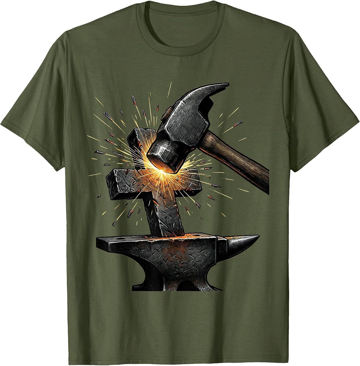Men's Blacksmith Cross Faith Graphic Tee T-Shirt - Olive Green