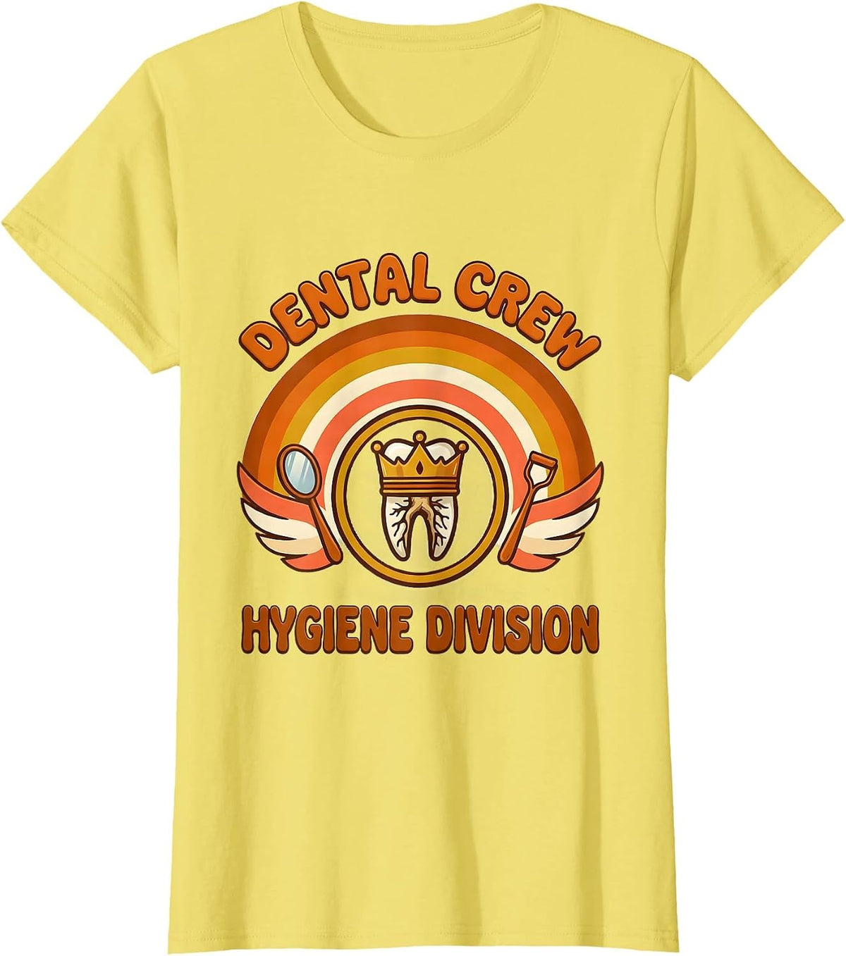 Women's Dental Crew Hygiene Division Retro 70s Dental Team Humor T-Shirt - Lemon Yellow