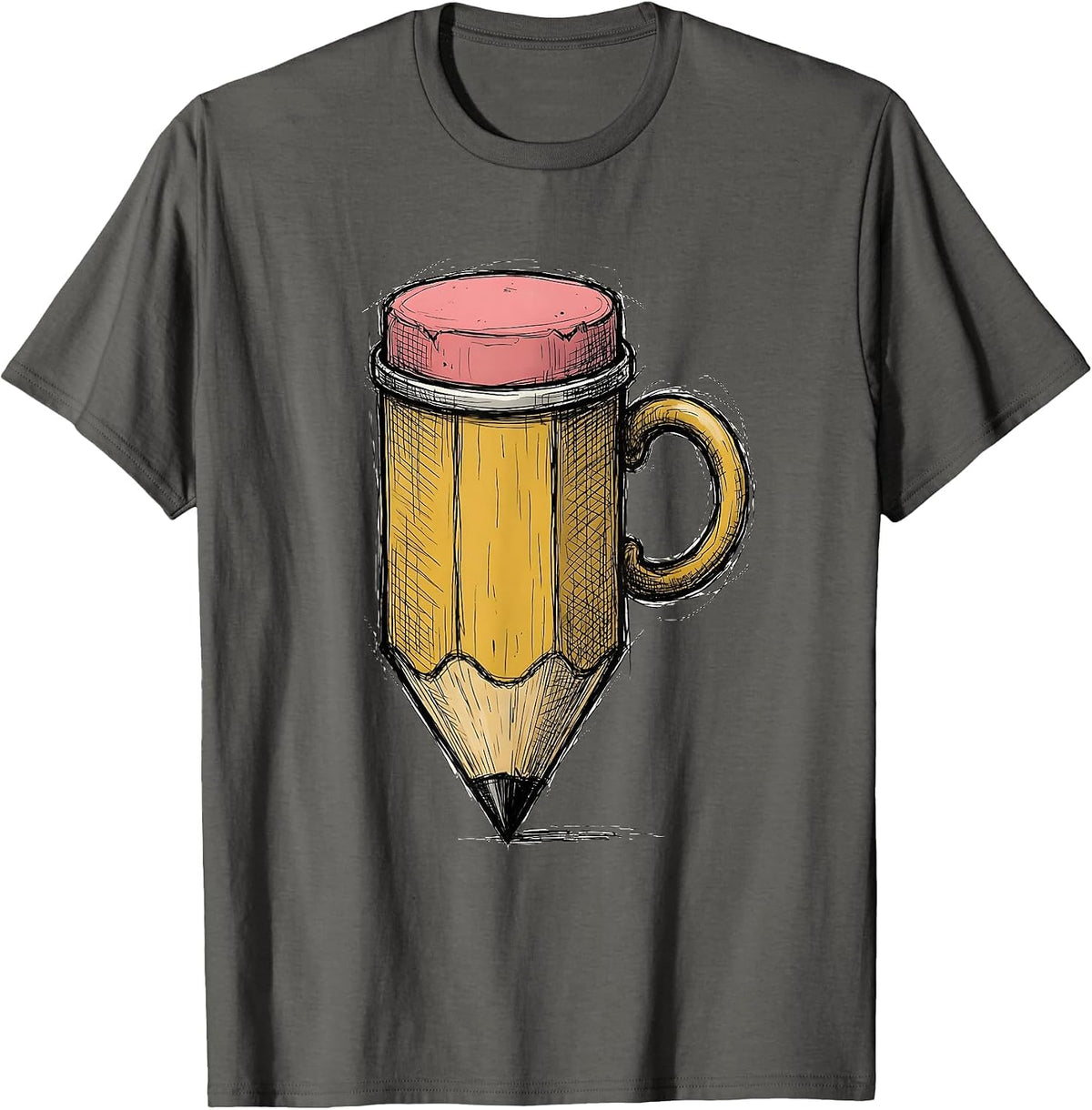4th Grade Teacher Pencil Coffee Mug Graphic T-Shirt - Asphalt Grey