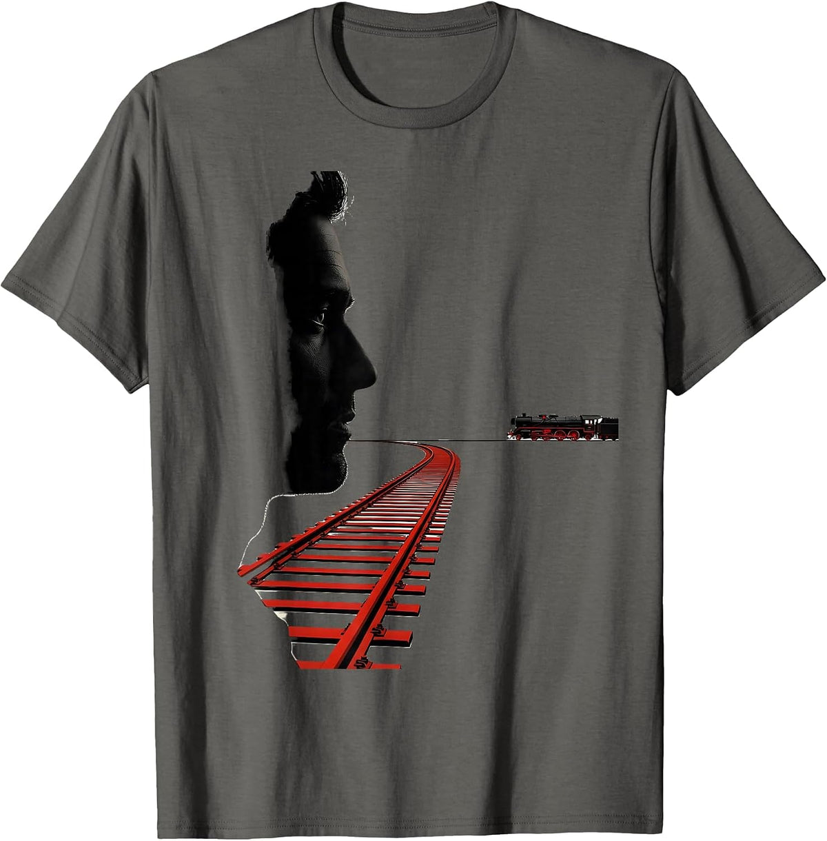 Men's Steam Locomotive Train Enthusiast Vintage Humor T-Shirt - Asphalt Grey
