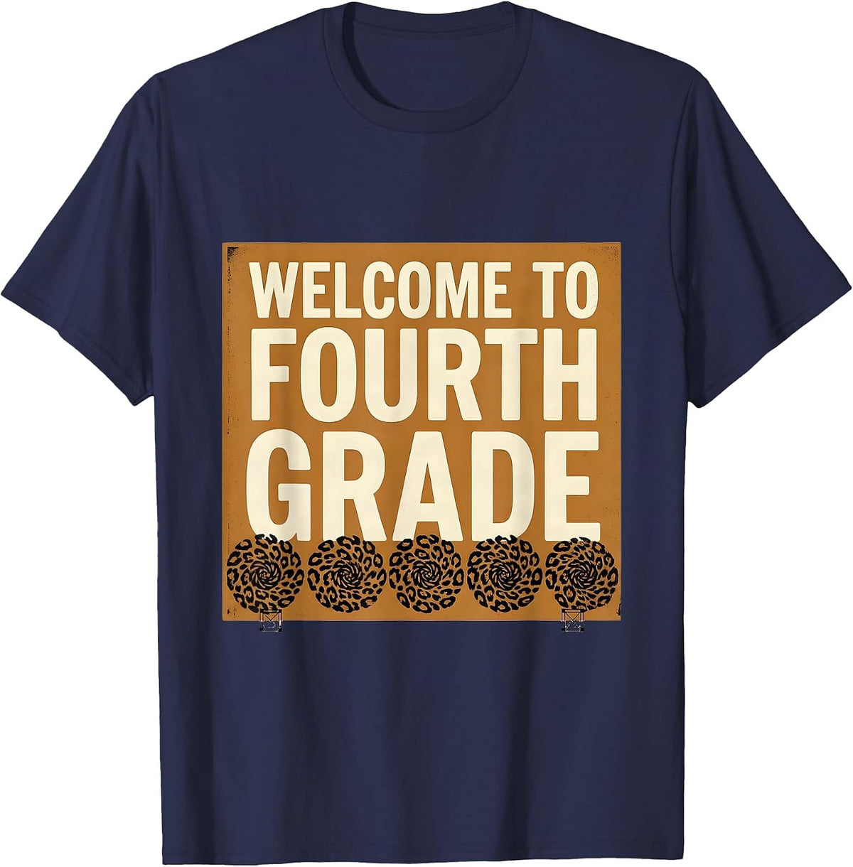 Welcome To Fourth Grade Playful Leopard Print Back To School T-Shirt - Navy Blue
