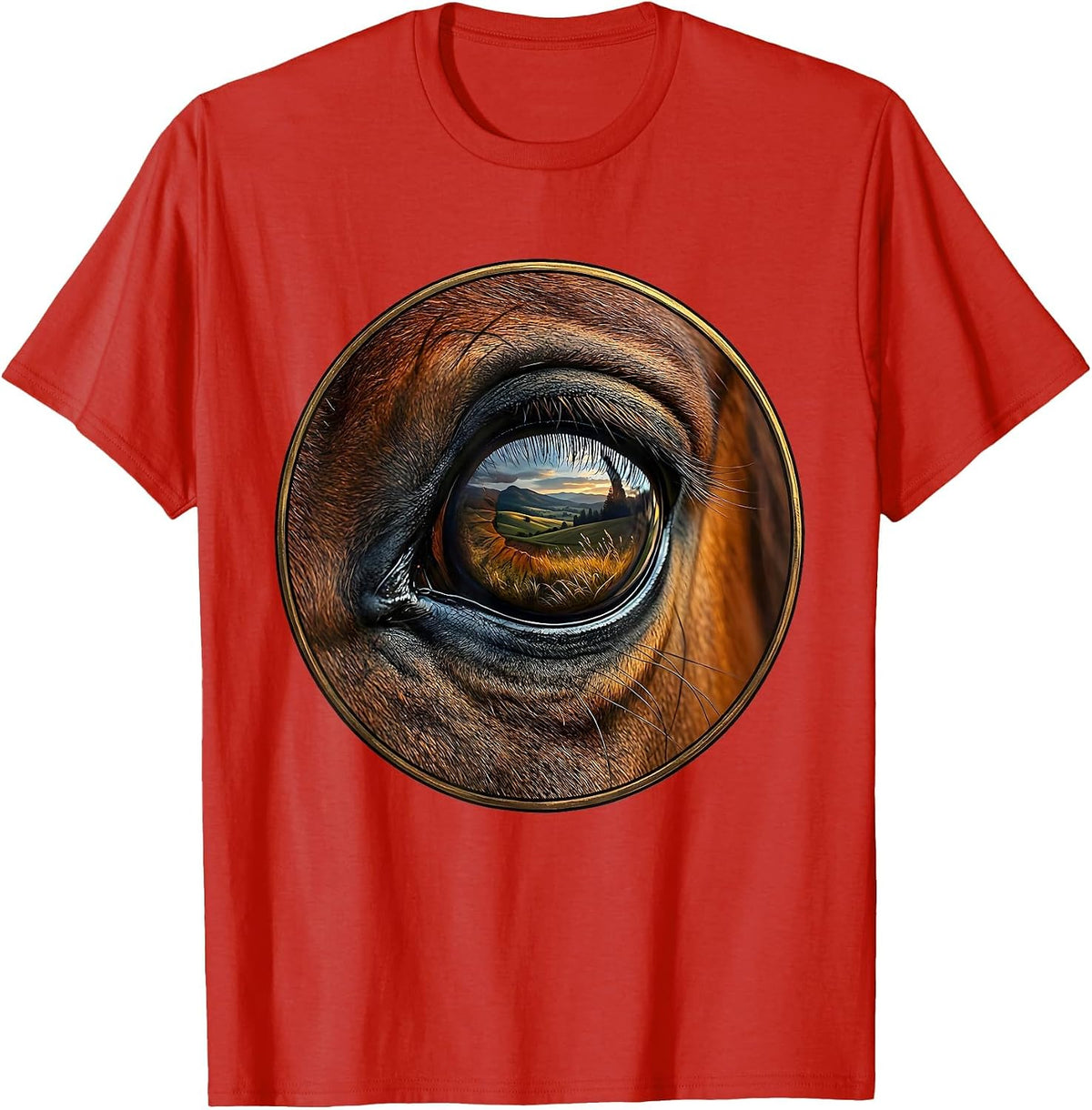 Men's Horse Eye Close-Up With Landscape Reflection T-Shirt - Red
