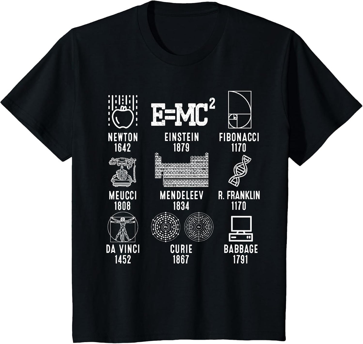 Famous Scientists Science Lovers T-Shirt - Black