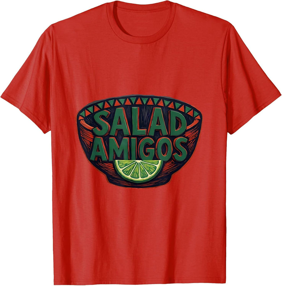 Men's Salad Amigos Linocut Fiesta Salad Bowl Cinco De Mayo Spanish T-Shirt - Red