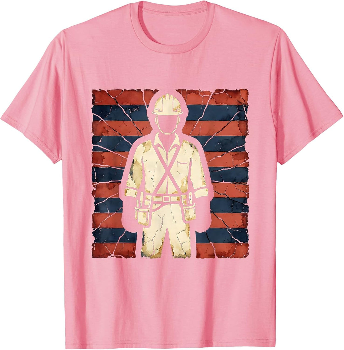 Men's Stars & Stripes Labor Day Construction Worker T-Shirt - Pink