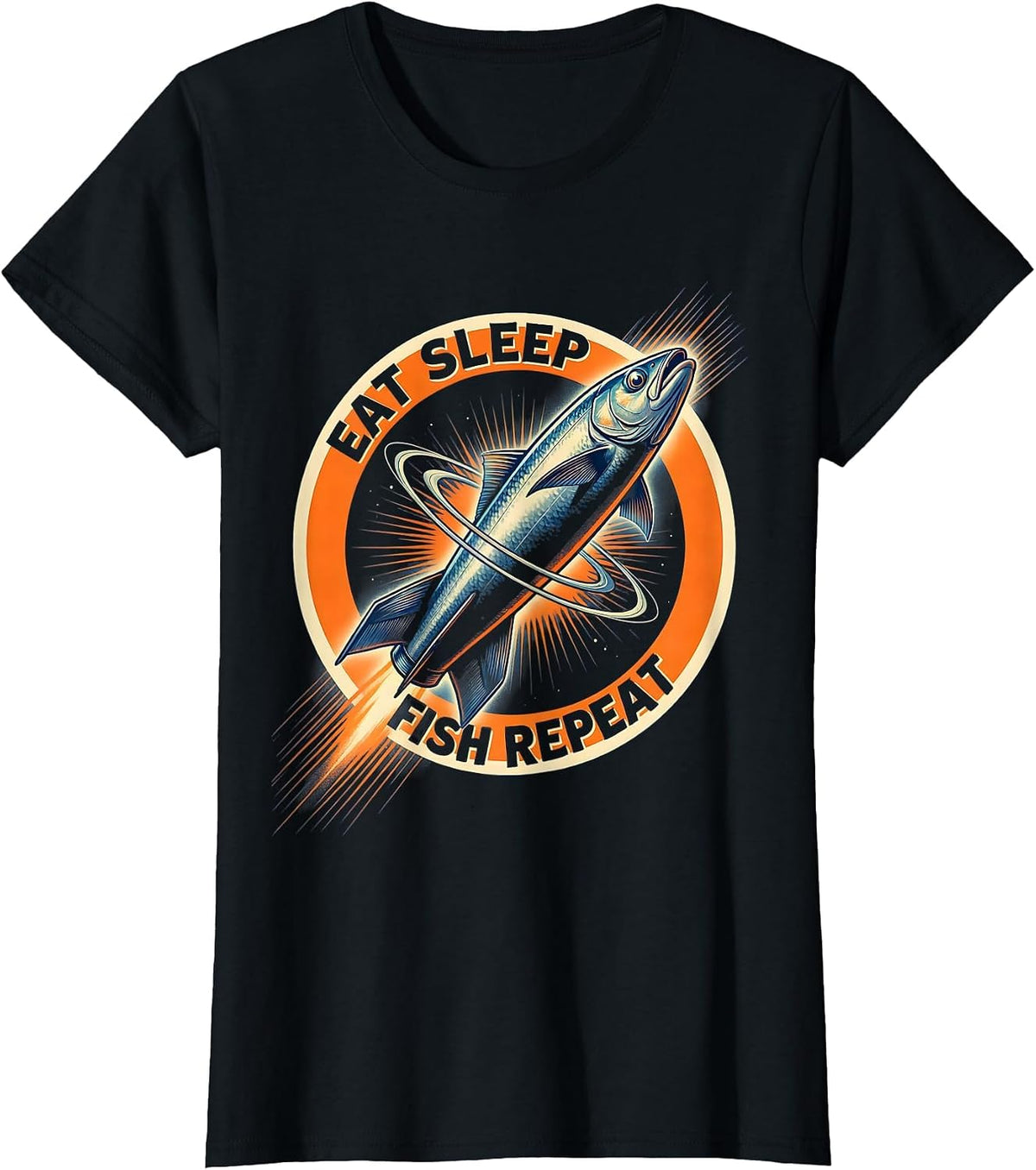 Eat Sleep Fish Repeat Fishing Lover Design T-Shirt - Black