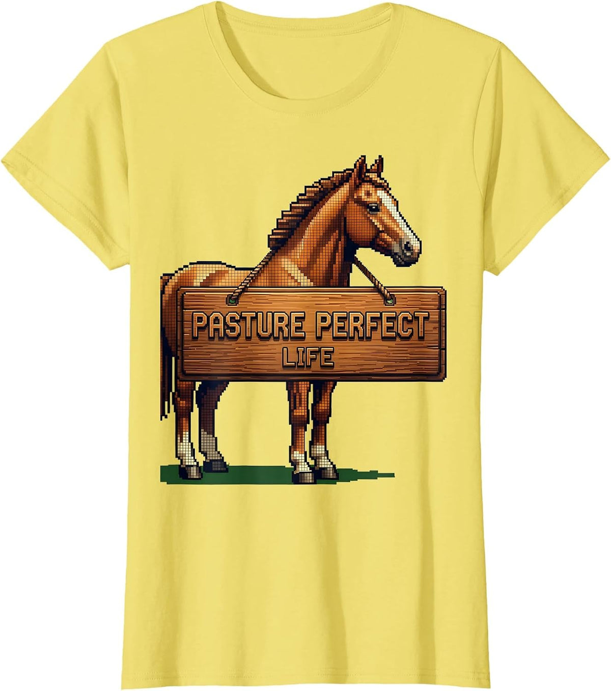 Pasture Perfect Life Horse Lover Design T-Shirt - Lemon Yellow