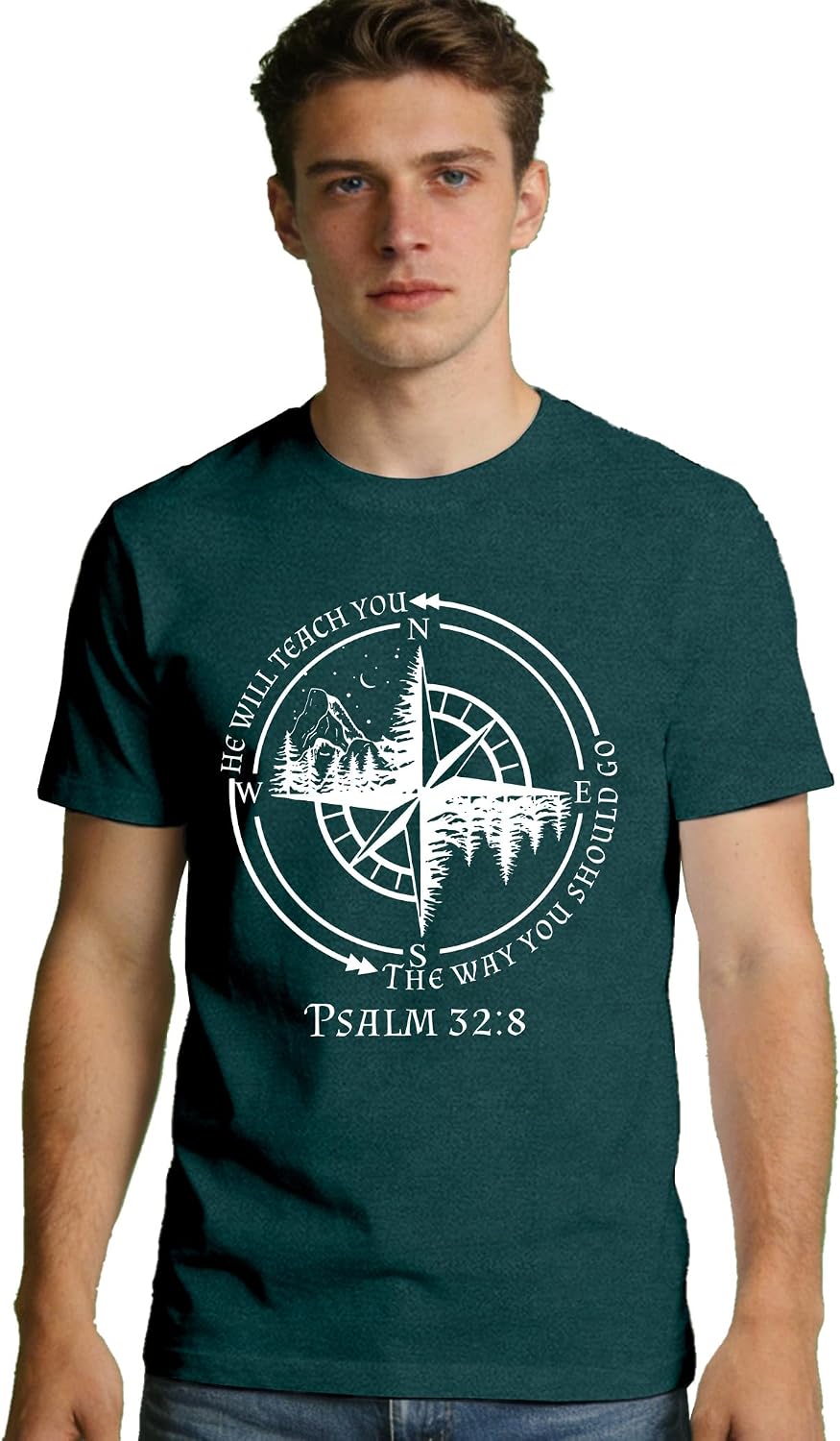 Christian Shirts for Men Faith Bible Verse T-Shirt Compass Top - Green
