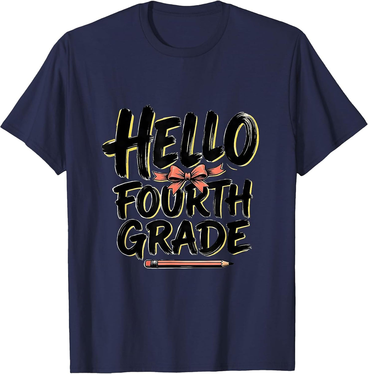 Men's Hello Fourth Grade Cute Coquette Bow Back to School Pencil T-Shirt - Navy Blue