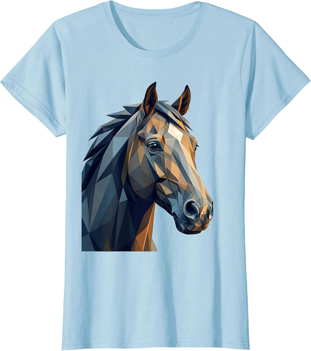 Geometric Low-Poly Horse Head Portrait T-Shirt - Baby Blue