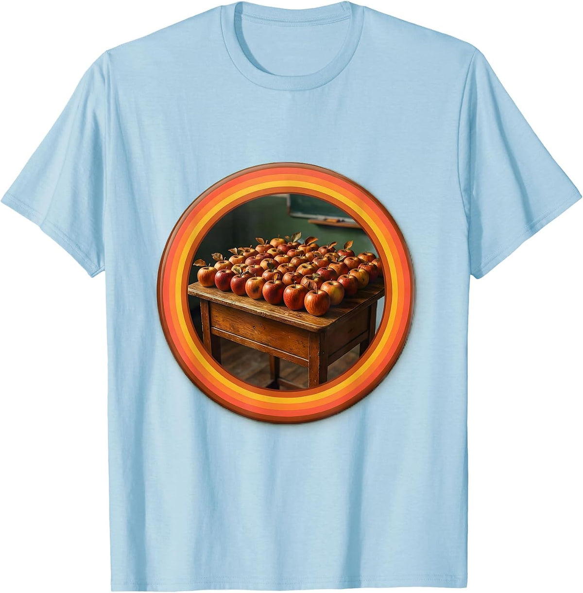 Men's PreK Teacher Apple Desk Illustration Gift T-Shirt - Baby Blue