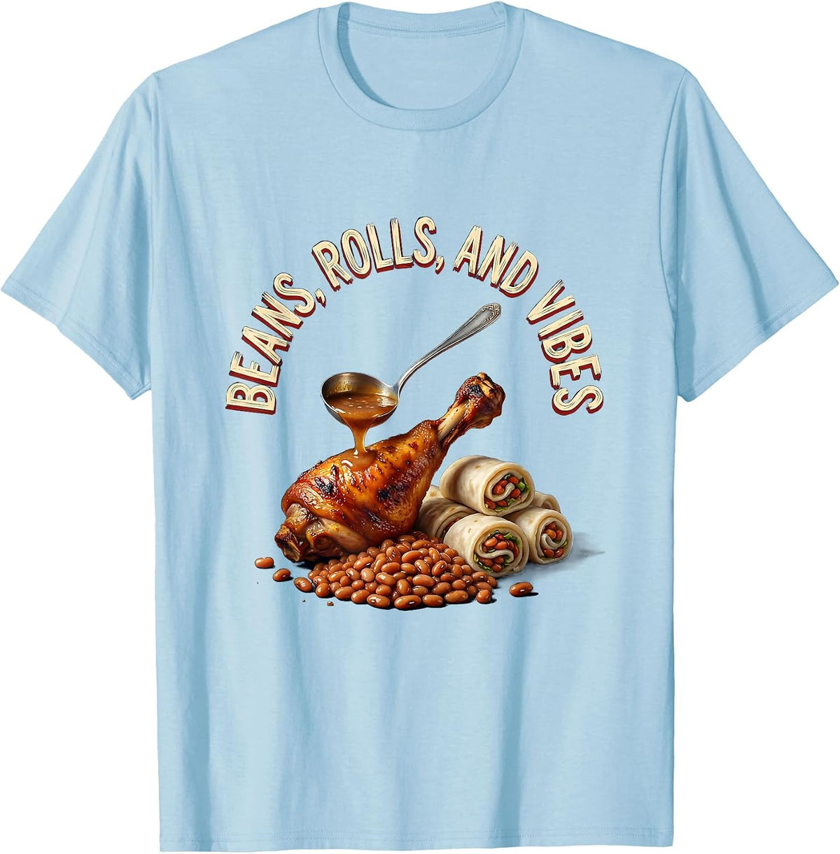 Men's Beans Rolls and Vibes Thanksgiving Design T-Shirt - Baby Blue