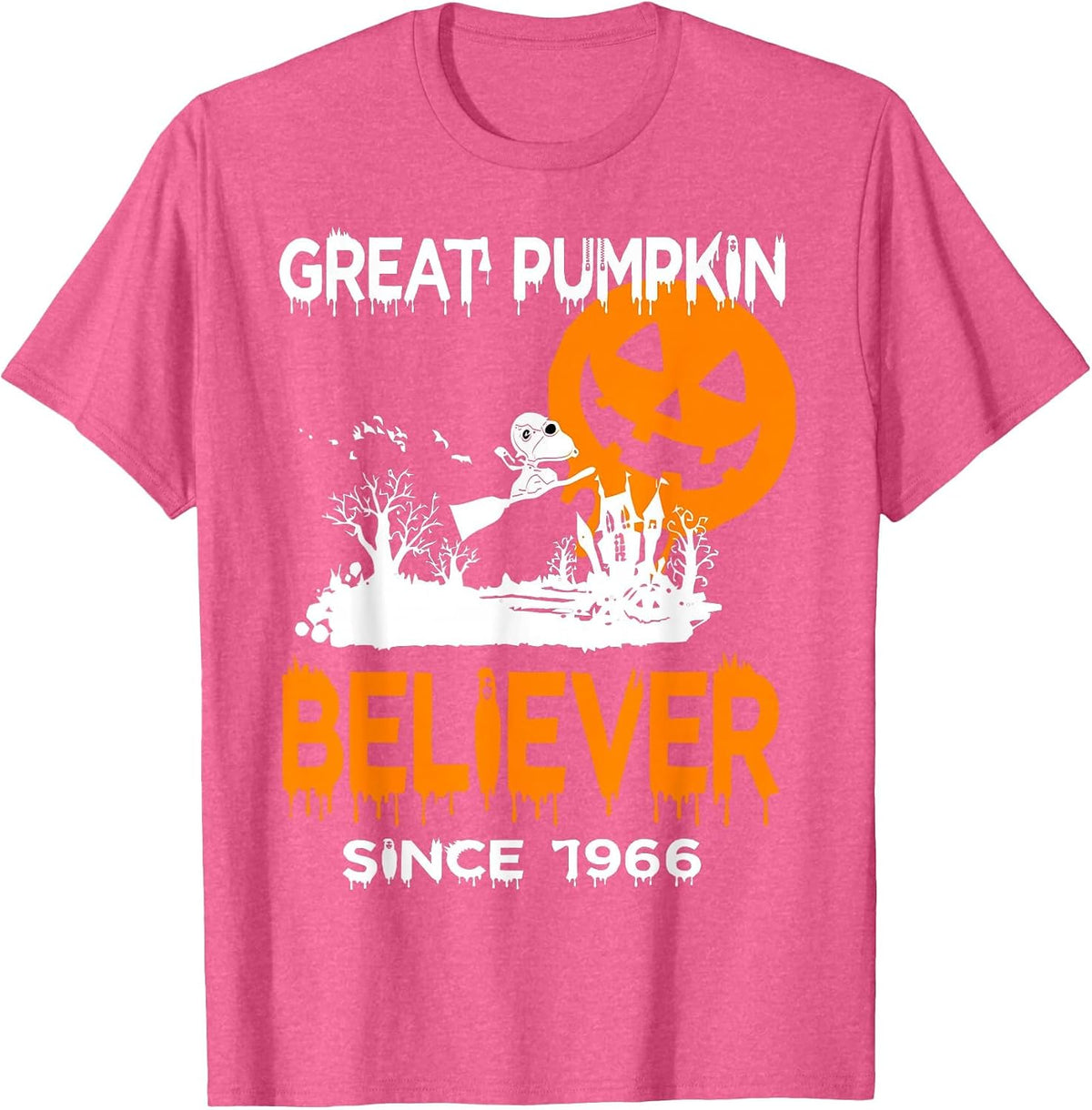 Great Pumpkin Believer Halloween Fun Graphic T-Shirt - Pink Heather