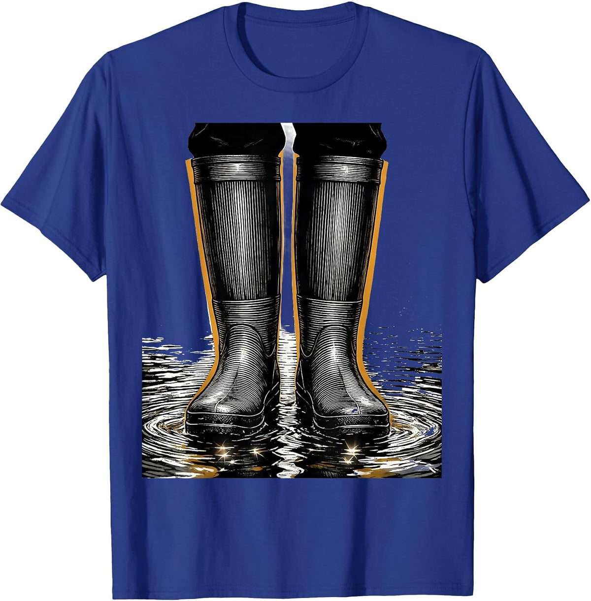 Rubber Boots in the River Fishing Illustration T-Shirt - Royal Blue