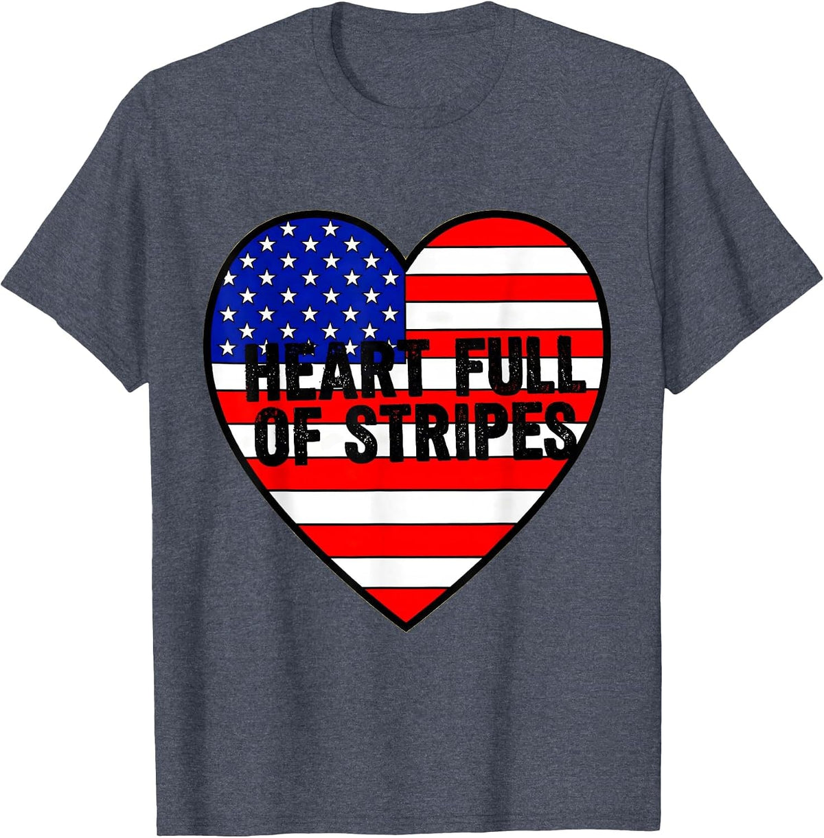 Heart Full of Stripes American Flag Design T-Shirt - Heather Blue