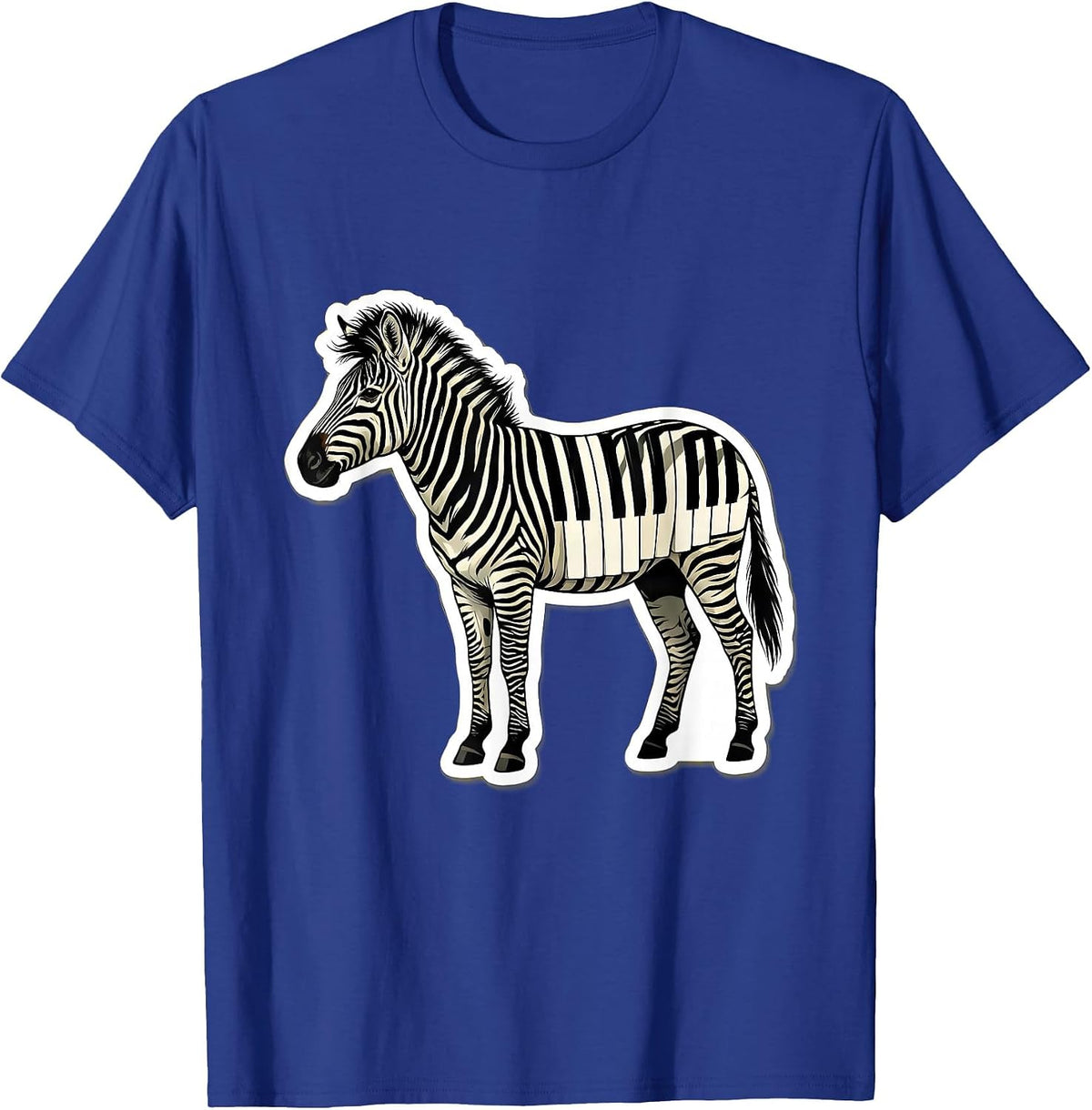 Zebra Piano Keys Music Morph Graphic Tee T-Shirt - Royal Blue