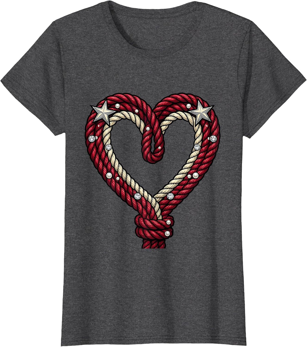 Women's Western Lasso Heart Graphic Tee T-Shirt - Dark Heather Grey