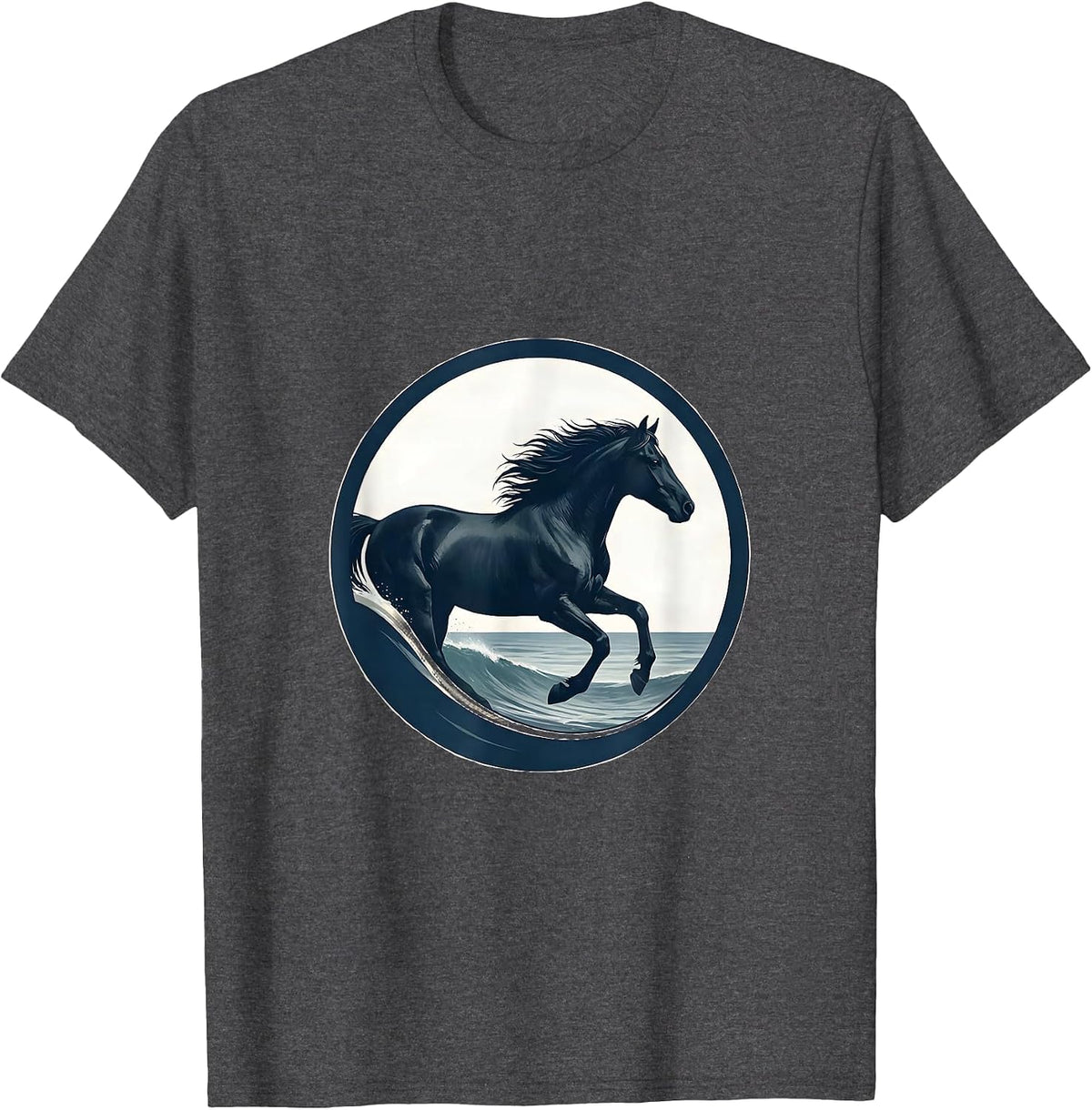 Wild Horse Galloping Through Ocean Surf Freedom T-Shirt - Dark Heather Grey