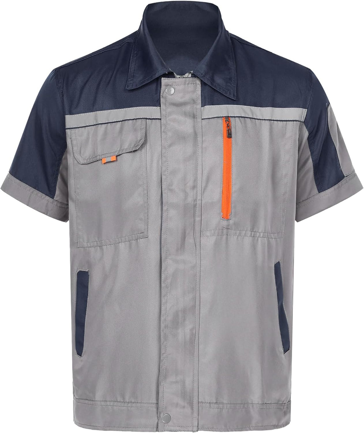 Mens Long Sleeve Work Coat Pocket Shirts Workshop Auto Mechanic Uniform Workwear with Reflective Stripes - Navy&gray