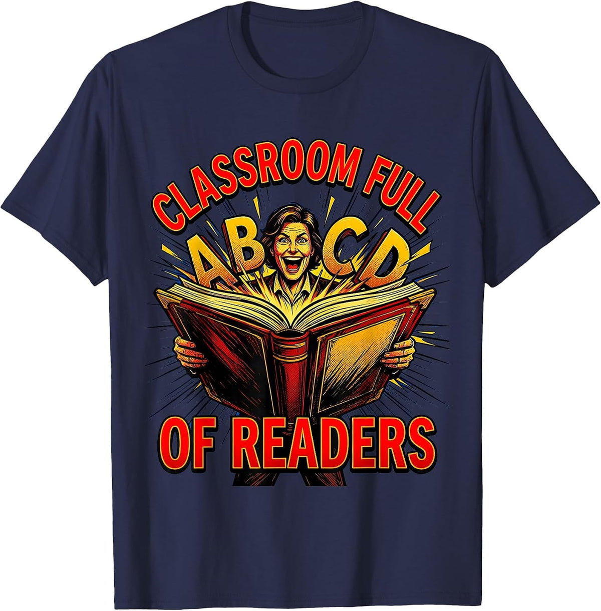 Classroom Full of Readers ABCD Teacher Design T-Shirt - Navy Blue