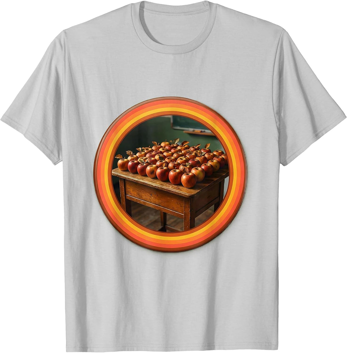 Men's PreK Teacher Apple Desk Illustration Gift T-Shirt - Silver Grey