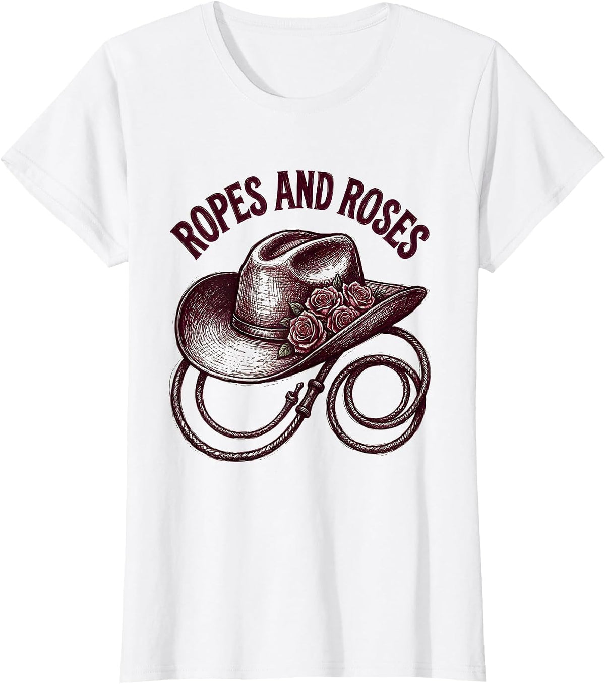 Women's Ropes and Roses Cowgirl Western Design T-Shirt - White