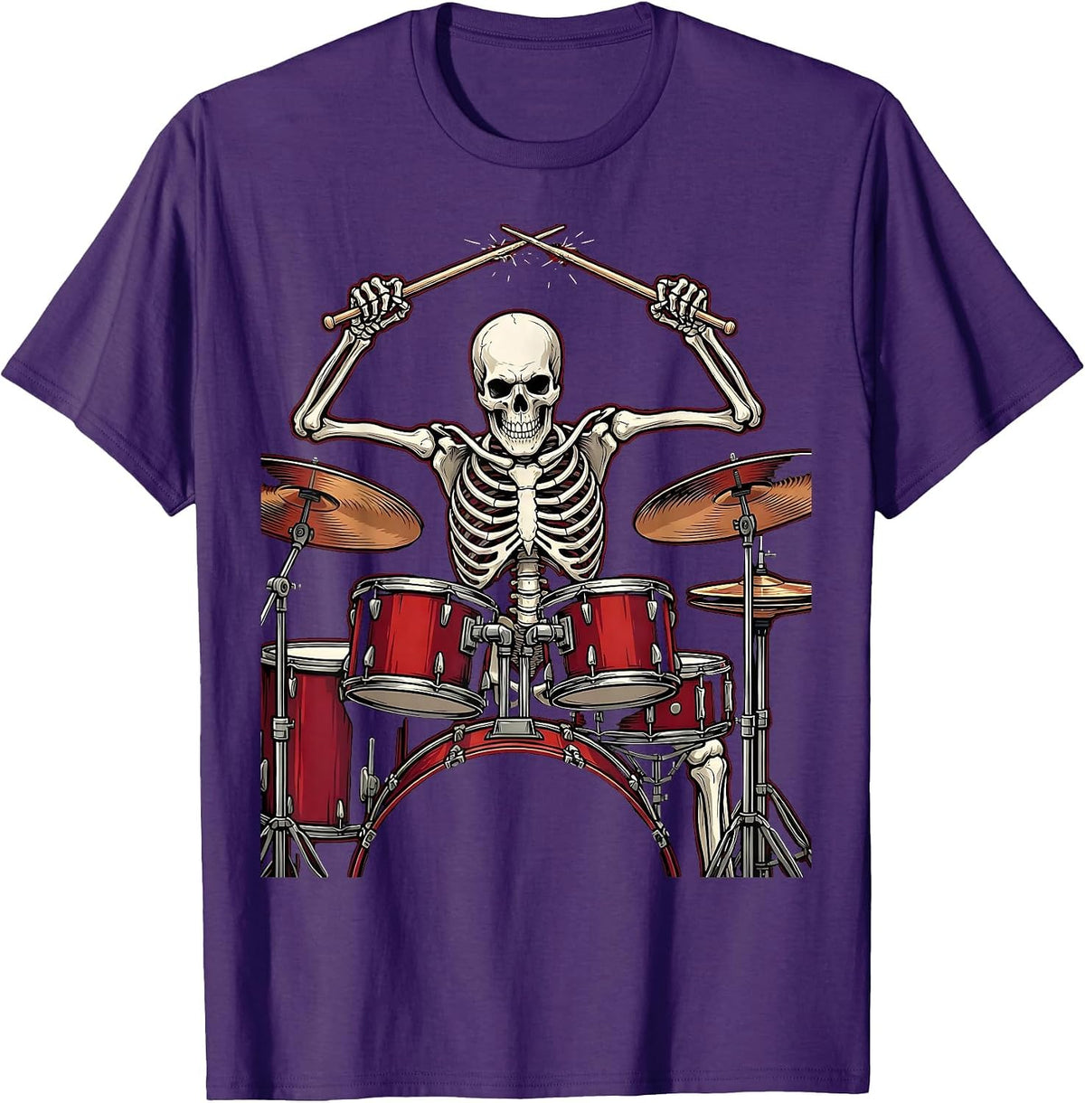 Skeleton Drummer Solo Classic Rock Graphic T-Shirt - Purple