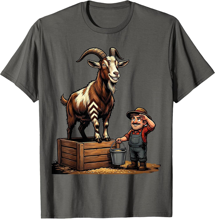 Goat Farmer Cartoon Goat Lover Gift T-Shirt - Asphalt Grey
