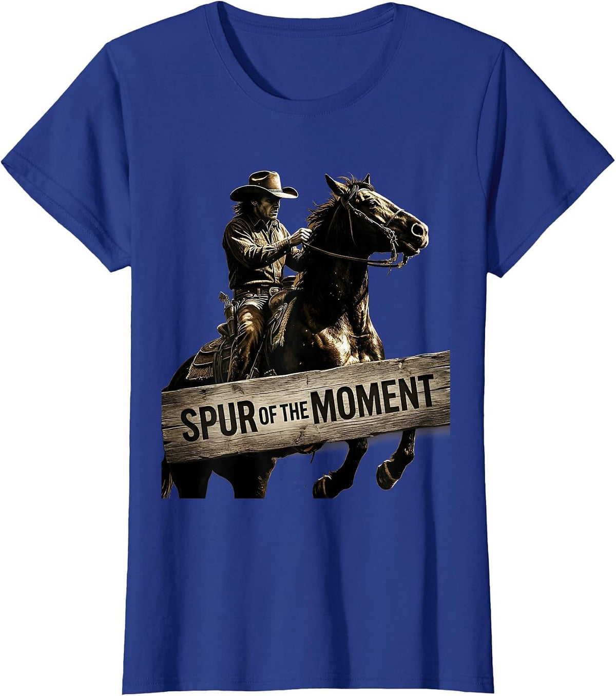 Women's Spur of the Moment Cowgirl Graphic Design T-Shirt - Royal Blue