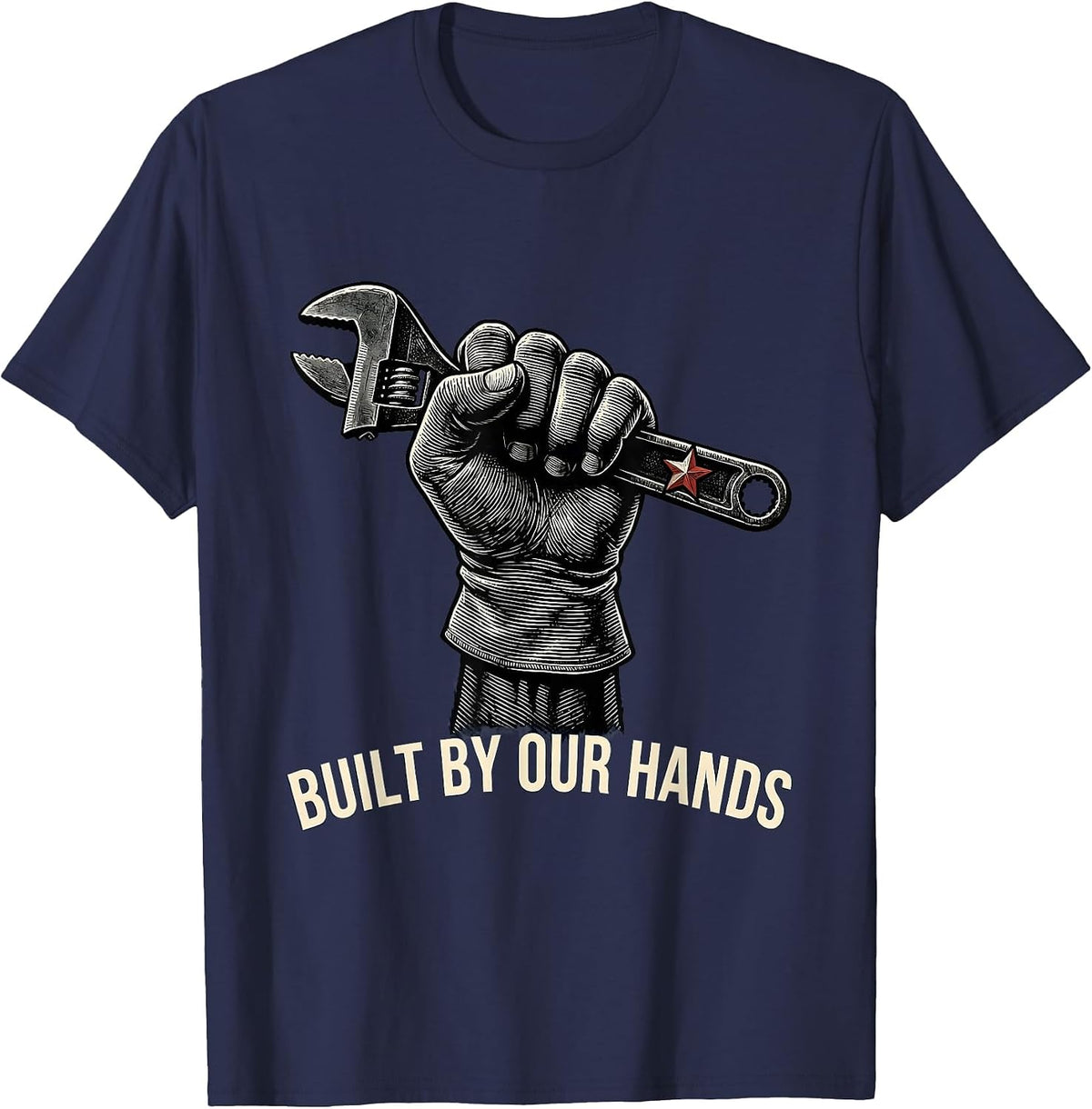 Men's Built By Our Hands Scratchboard Union Worker Labor Day T-Shirt - Navy Blue