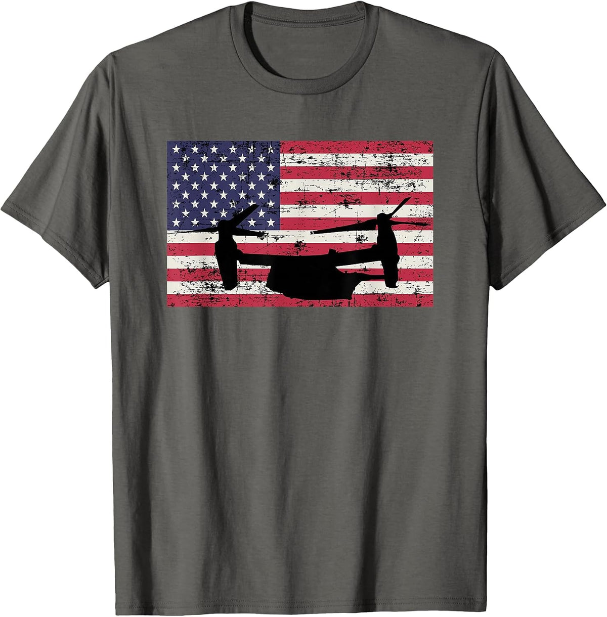 Patriotic CV-22 Osprey American Flag t-Shirt T-Shirt - Asphalt Grey