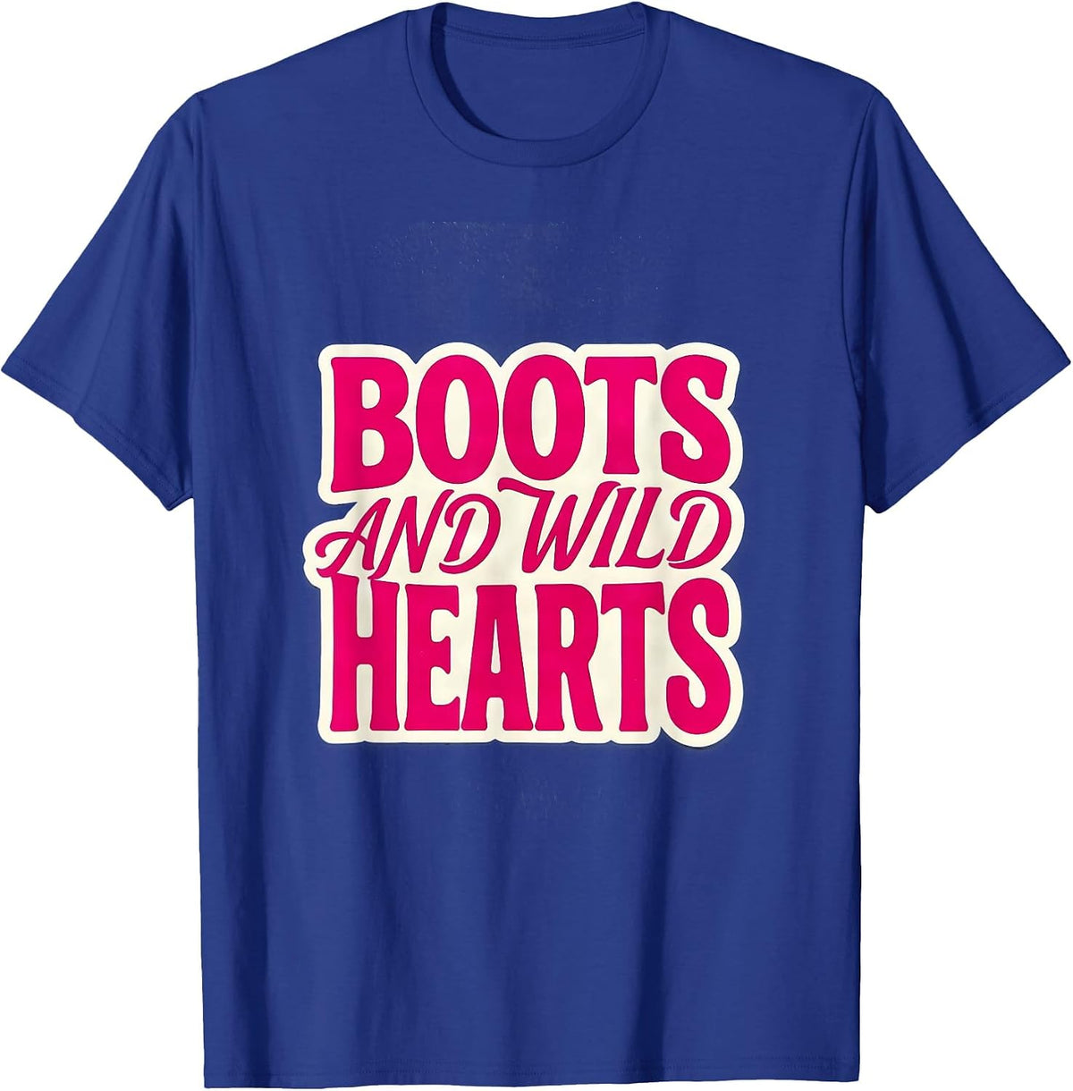Boots and Wild Hearts Cowboy Design T-Shirt - Royal Blue