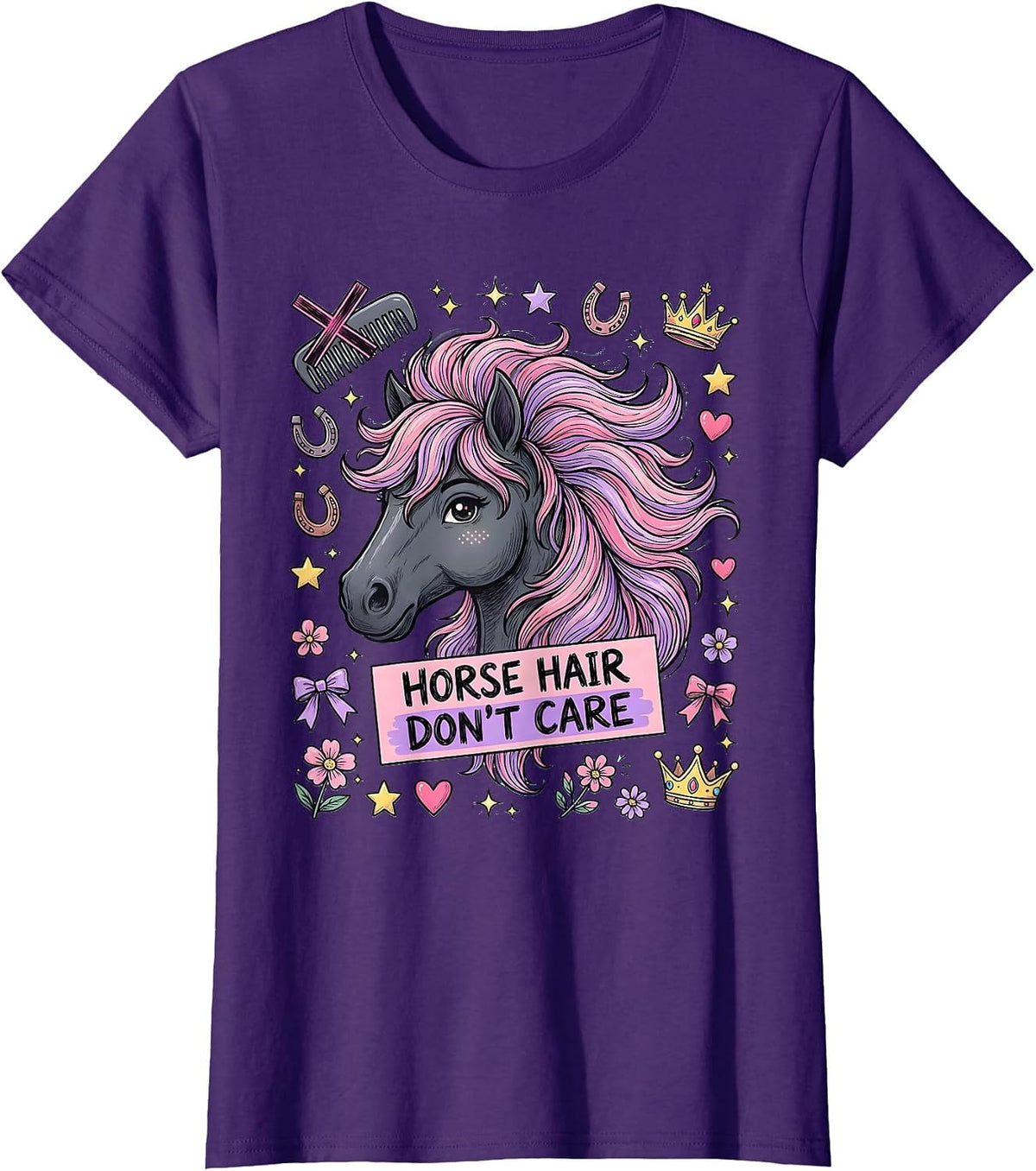 Women's Horse Hair Don't Care Funny Horse Lover Design T-Shirt - Purple