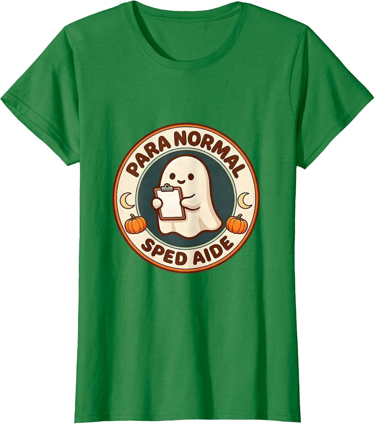 Women's Para Normal SPED Aide Cute Kawaii Ghost Halloween T-Shirt - Kelly Green