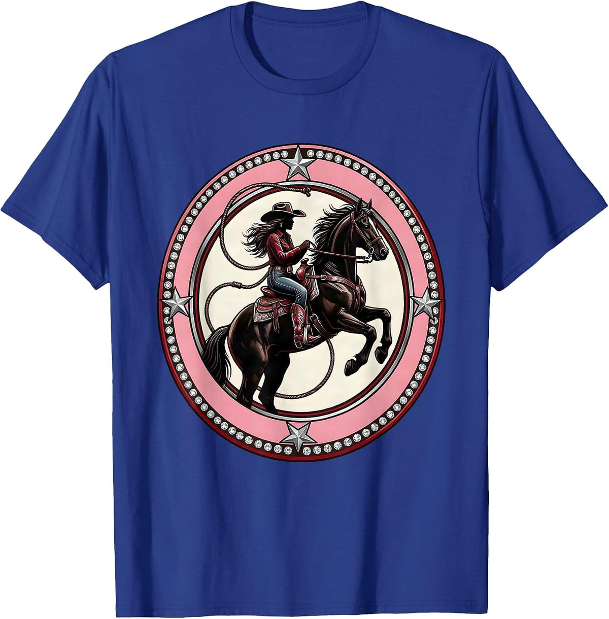 Men's Howdy Cowgirl Rearing Horse Western Riding Art T-Shirt - Royal Blue