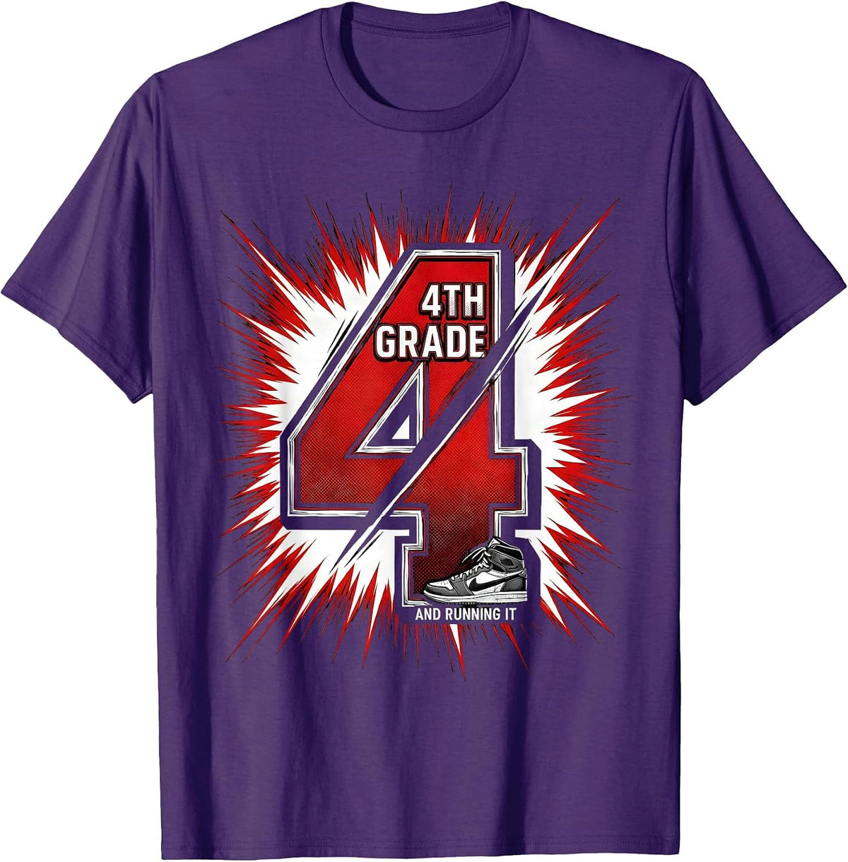 Men's 4th Grade And Running It Comic Book Kids Back To School T-Shirt - Purple