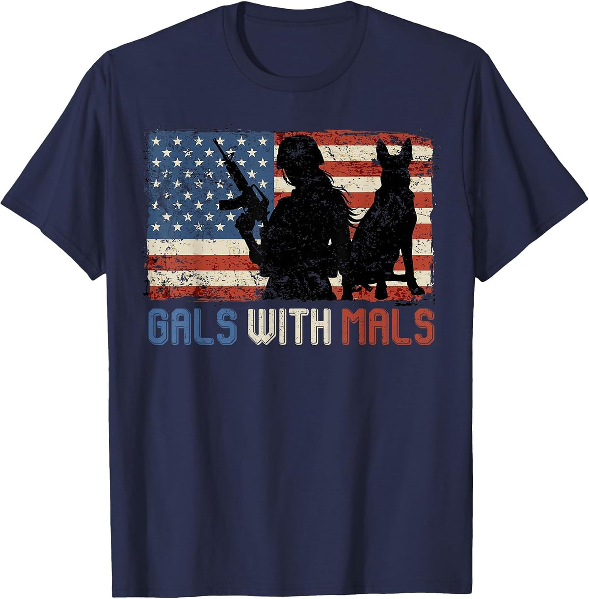 Malinois Women GALS with MALS Belgian Shepherd America T-Shirt - Navy Blue