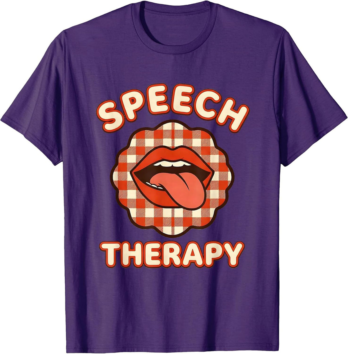 Men's Speech Therapy Cute Gingham Picnic SLP Professional Pride T-Shirt - Purple