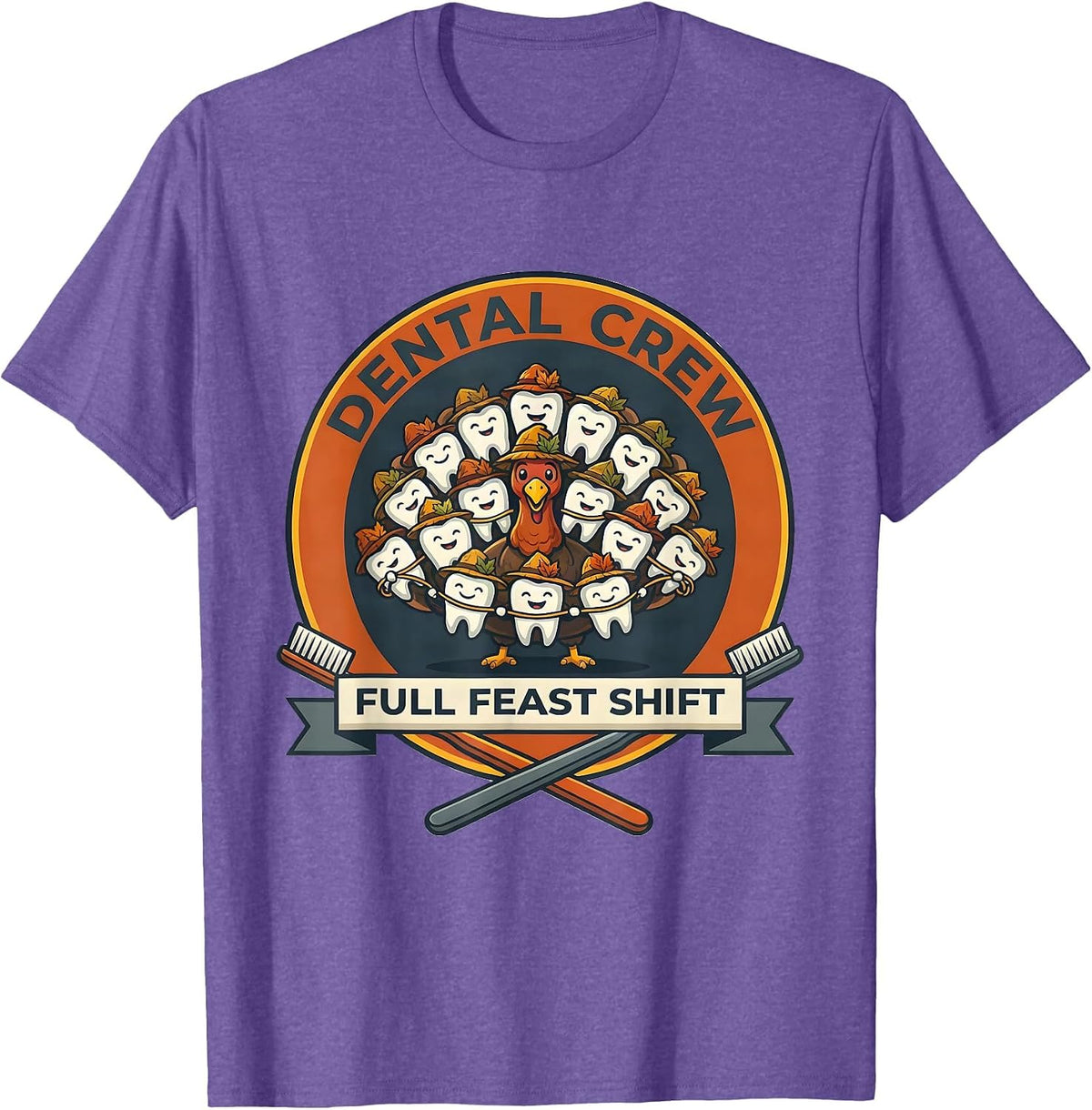 Men's Dental Crew Full Feast Shift Funny Dental Team Holiday Crew T-Shirt - Purple Heather