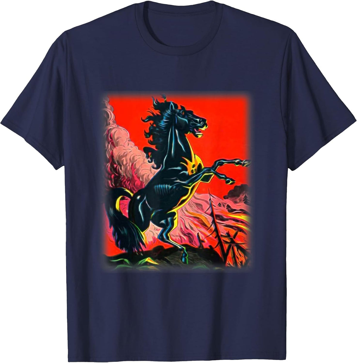 Black Horse Shirt, Colorful Stallion Tshirt for Horse Lovers T-Shirt - Navy Blue