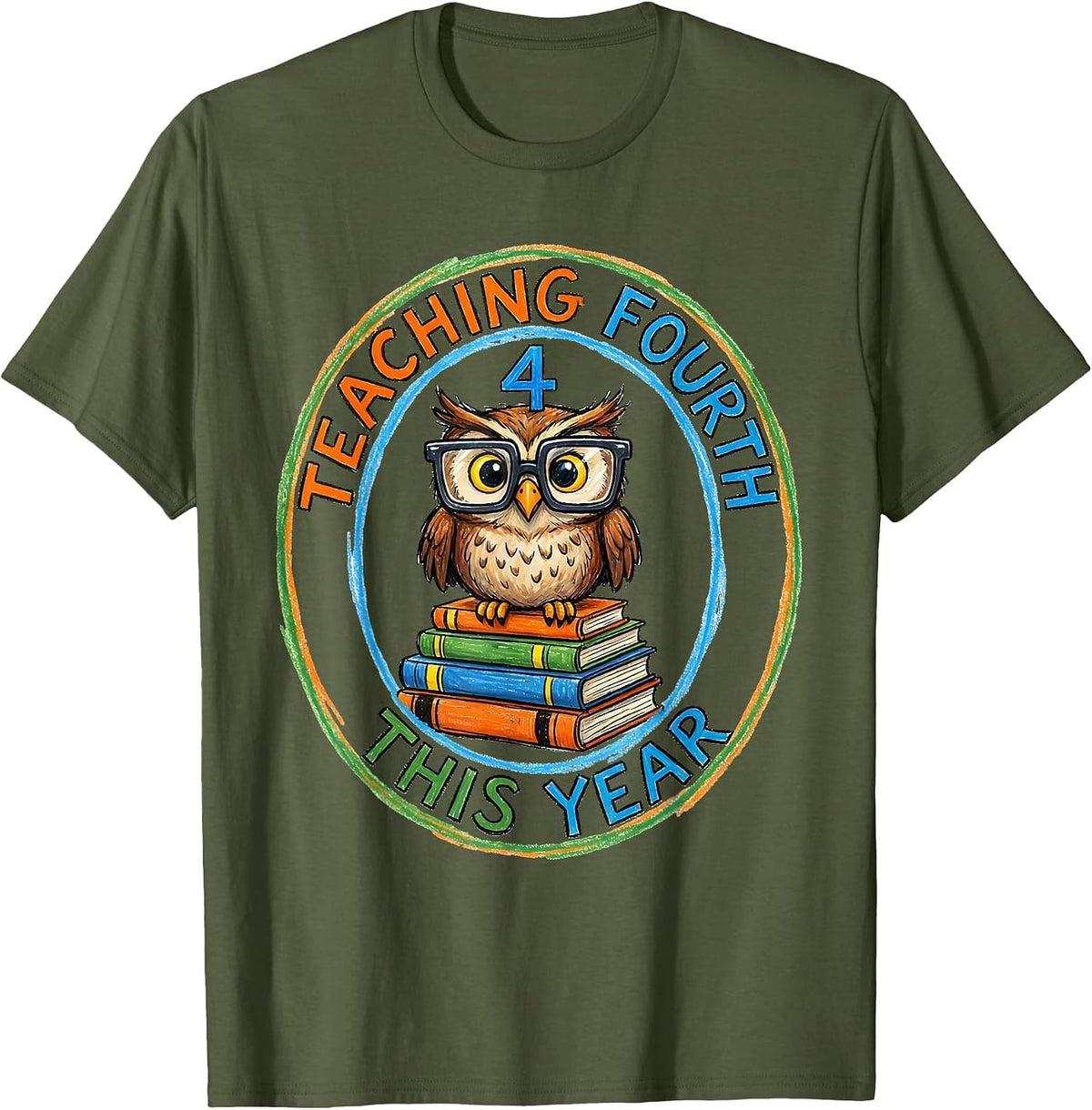 Men's Teaching Fourth This Year Naive Kidcore Grade Level Pride T-Shirt - Olive Green