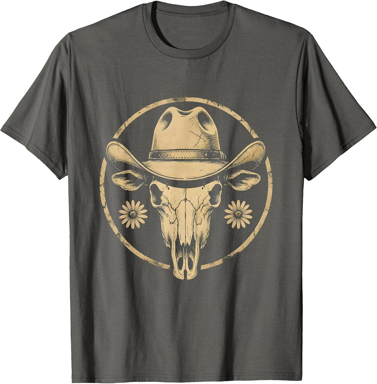Western Hat Fierce Eyes Rodeo Graphic Design T-Shirt - Asphalt Grey