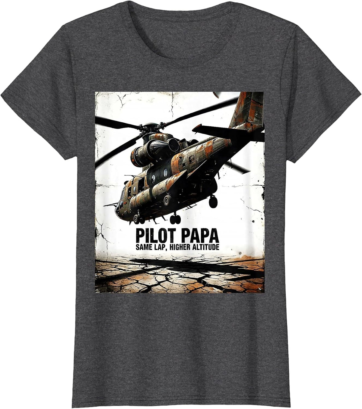 Women's Pilot Papa Same Lap Higher Altitude Distressed Aviation T-Shirt - Dark Heather Grey
