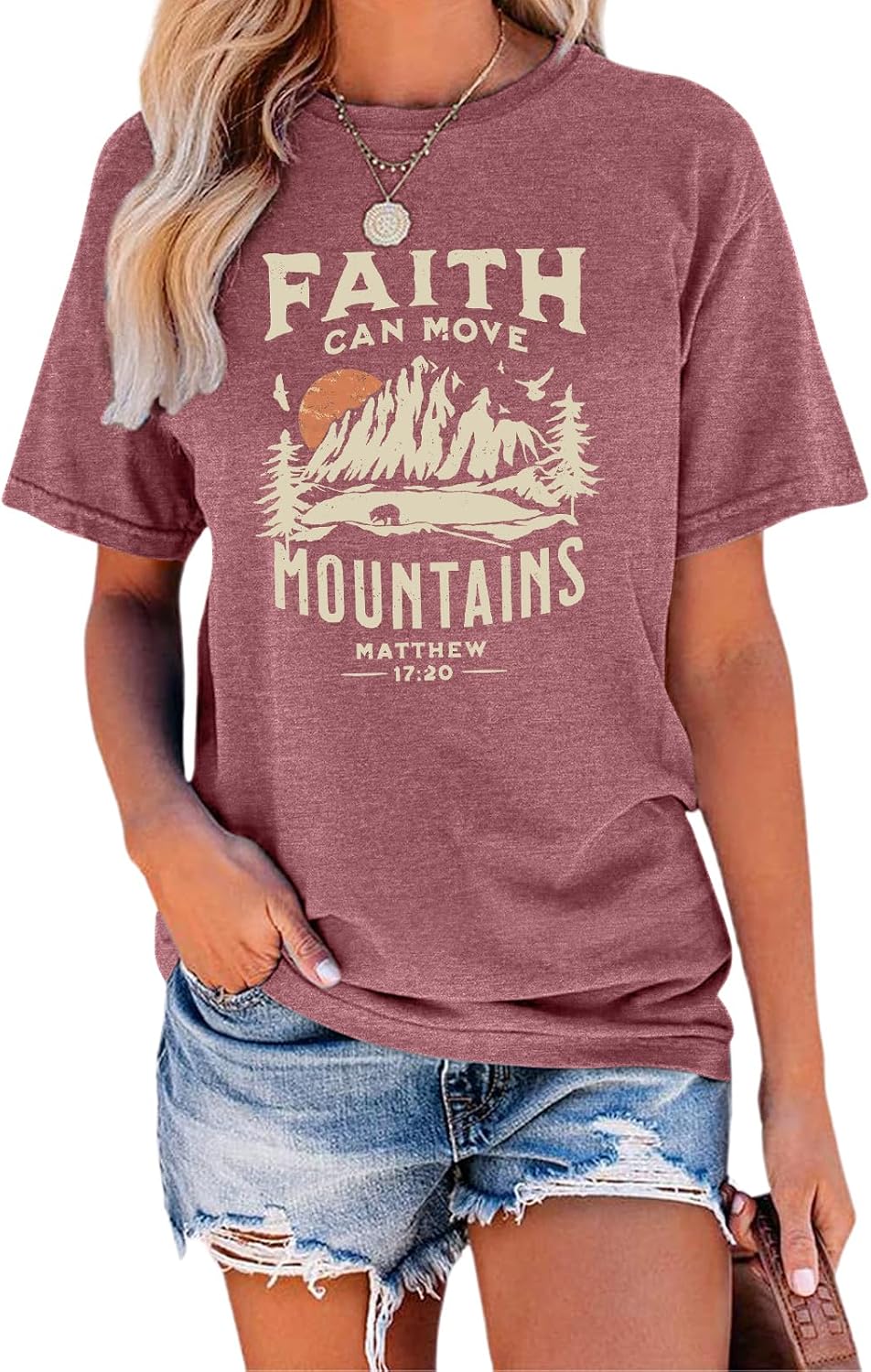 GEMLON Graphic Tees for Women Print Short Sleeve Tops Summer Casual T-Shirt - H Wine