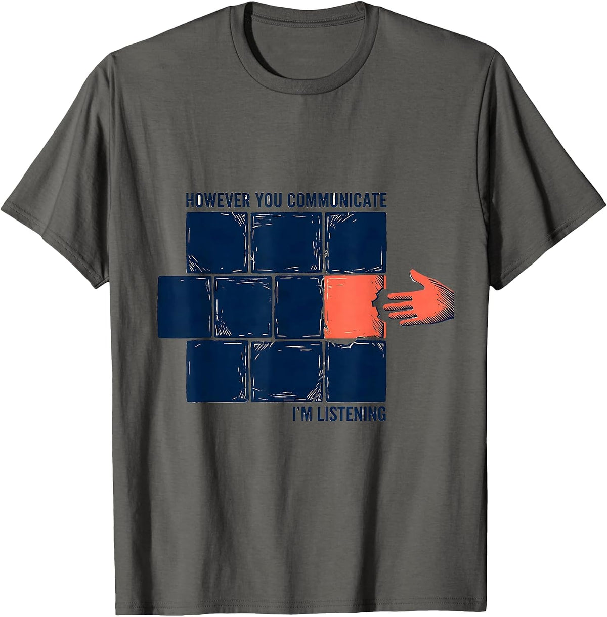 Men's However You Communicate, I'm Listening Linocut AAC SLP T-Shirt - Asphalt Grey