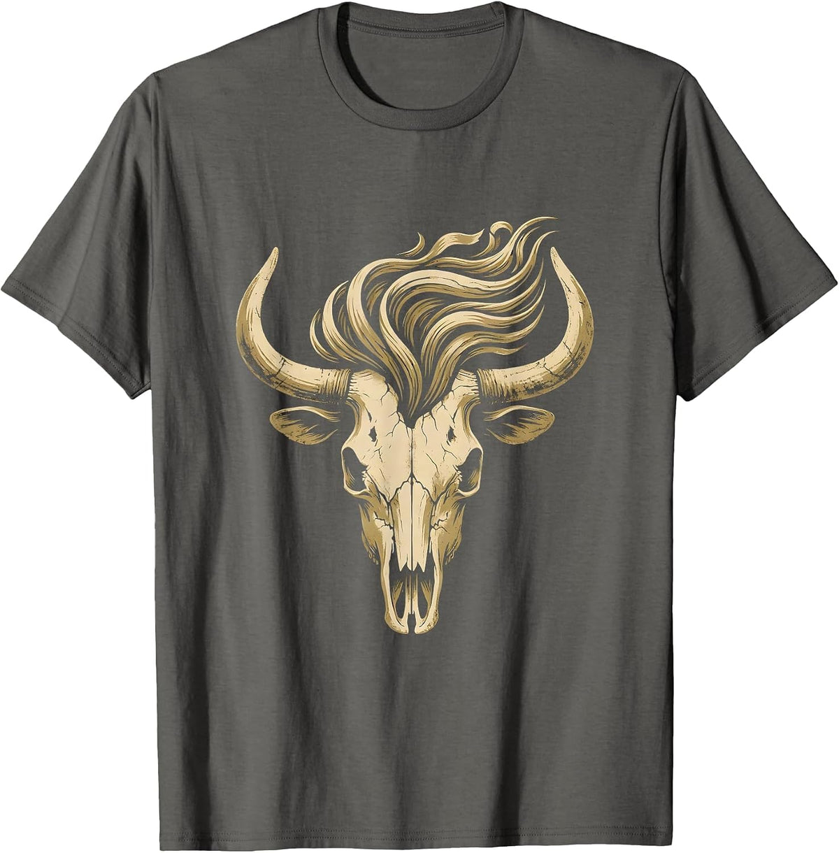 Wild Horse Flowing Mane Rodeo Graphic Design T-Shirt - Asphalt Grey
