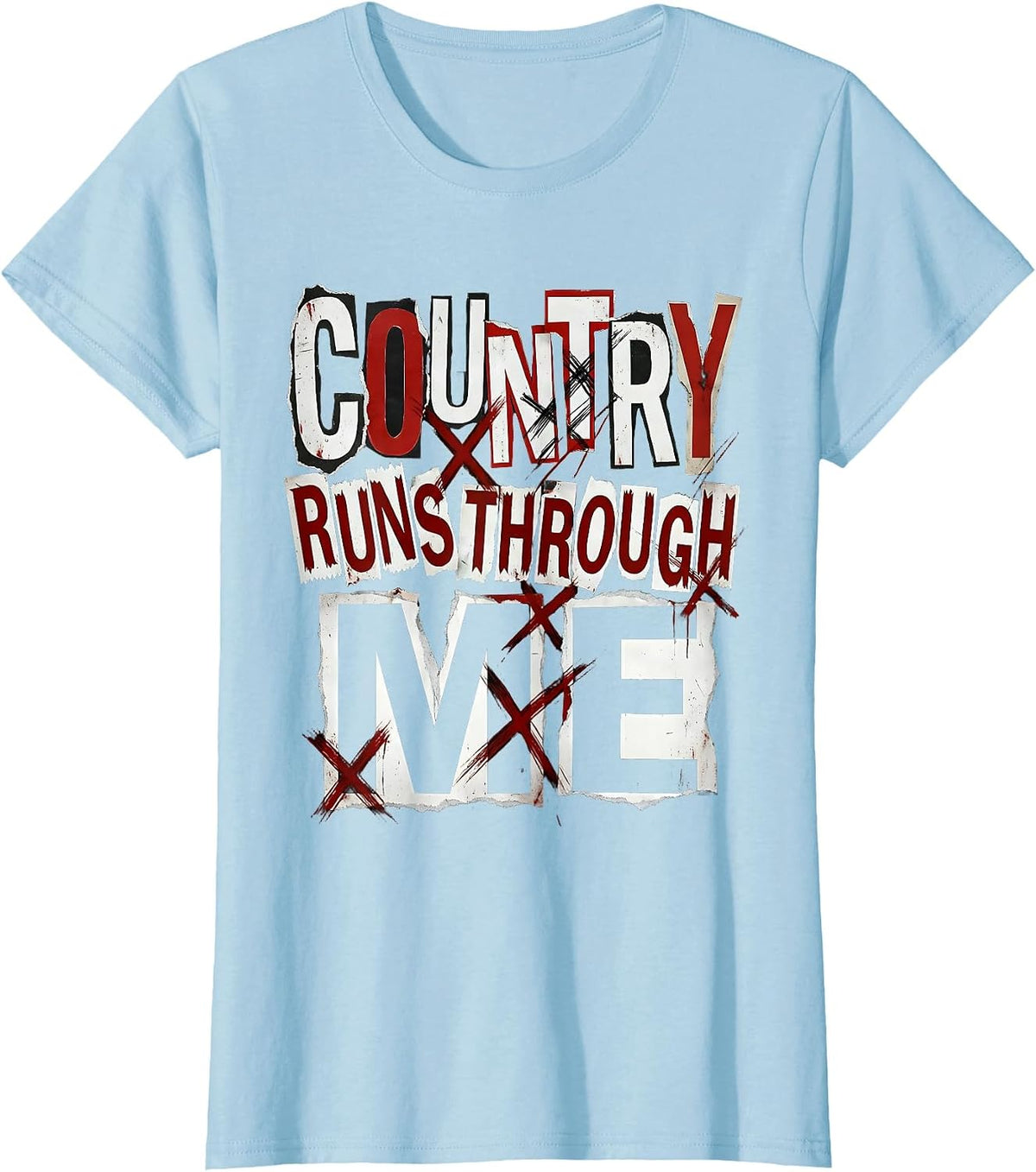 Women's Country Runs Through Me Cowgirl Design T-Shirt - Baby Blue