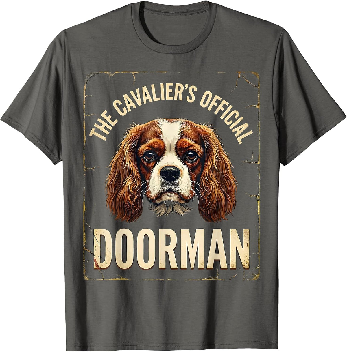 The Cavalier's Official Doorman Distressed Dog Owner Pride T-Shirt - Asphalt Grey